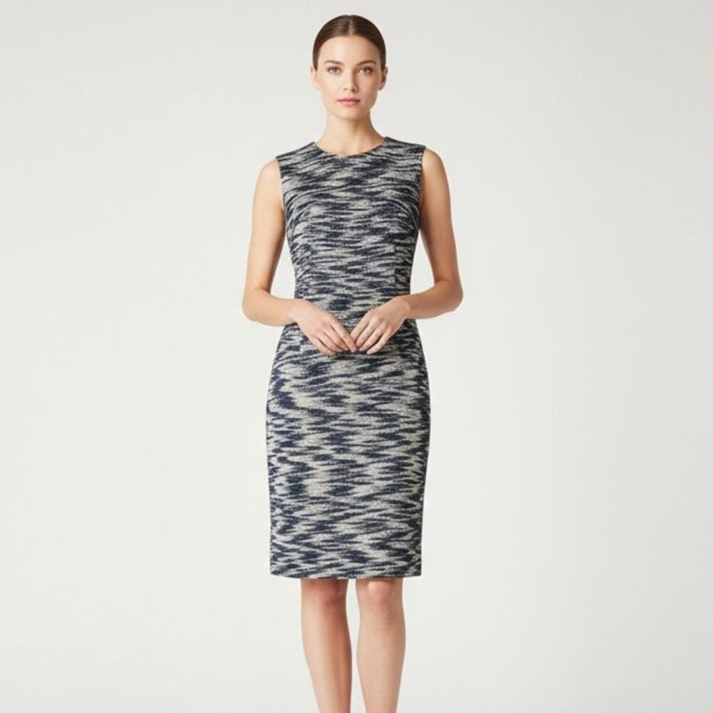 MILLY Space Dye Tweed Sheath Dress Navy Blue White Office Career Workwear Size 6